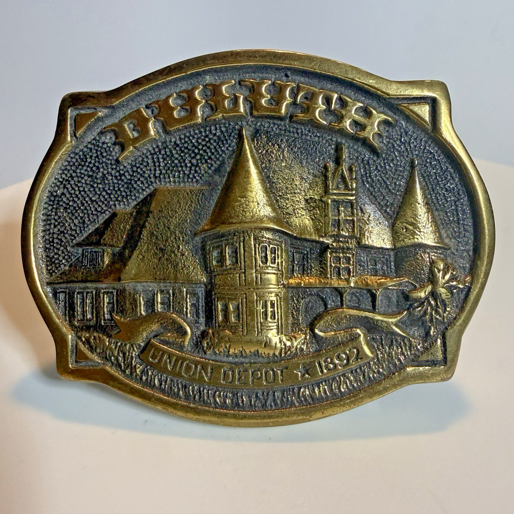 Vintage 1972 Heritage Mint Solid Brass Duluth Union Depot 1892 Belt Buckle AF-A3